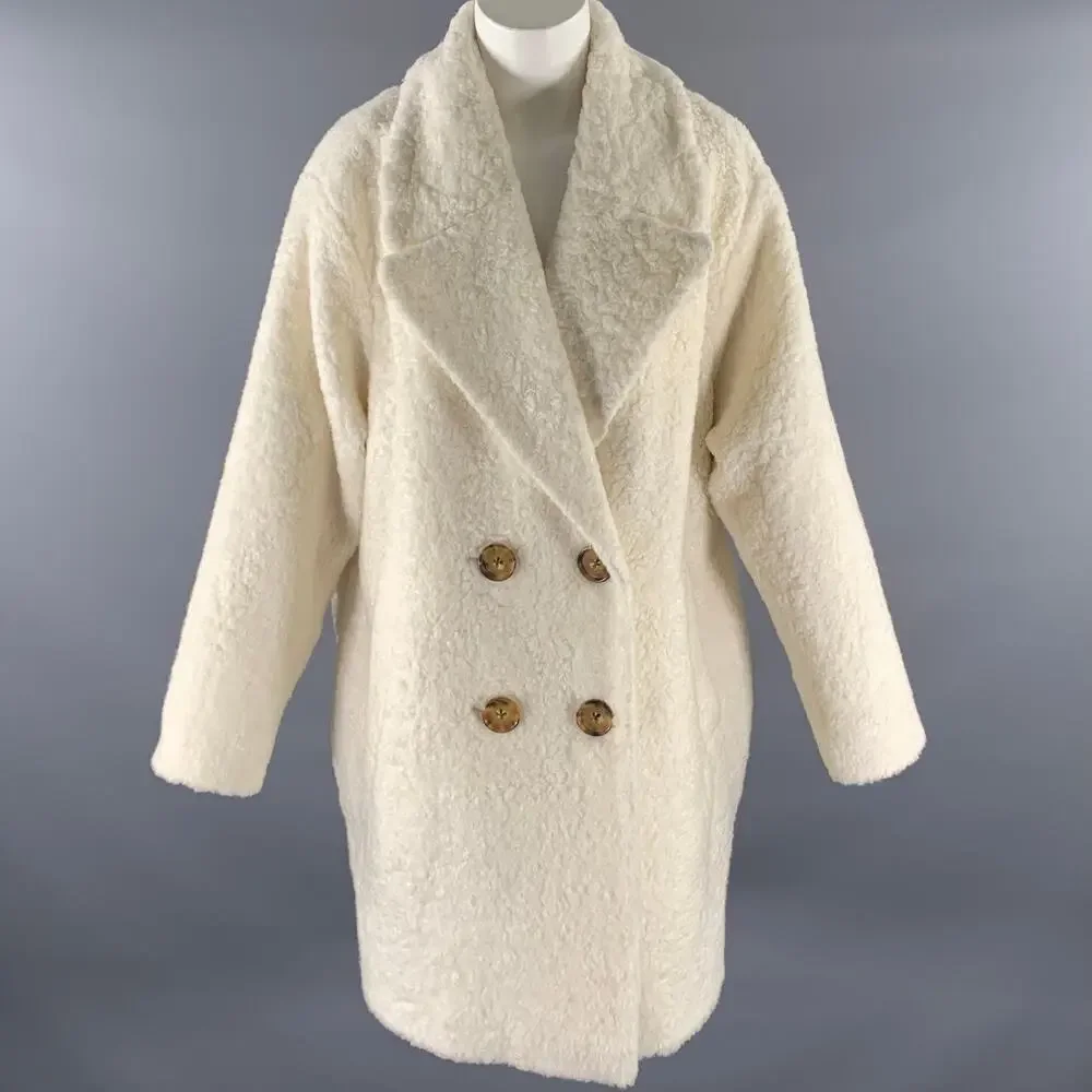 KATE SPADE Size XL Cream Acrylic Blend Faux Fur Peacoat - Picture 1 of 6